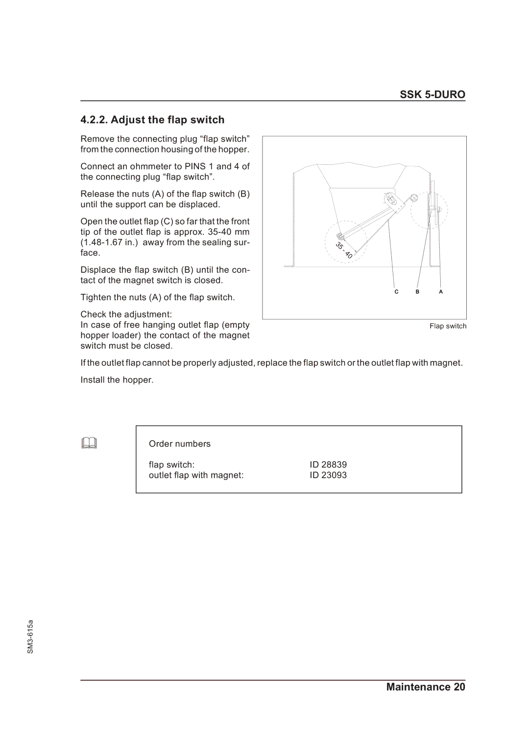 Sterling SM3-615a operating instructions Adjust the flap switch 