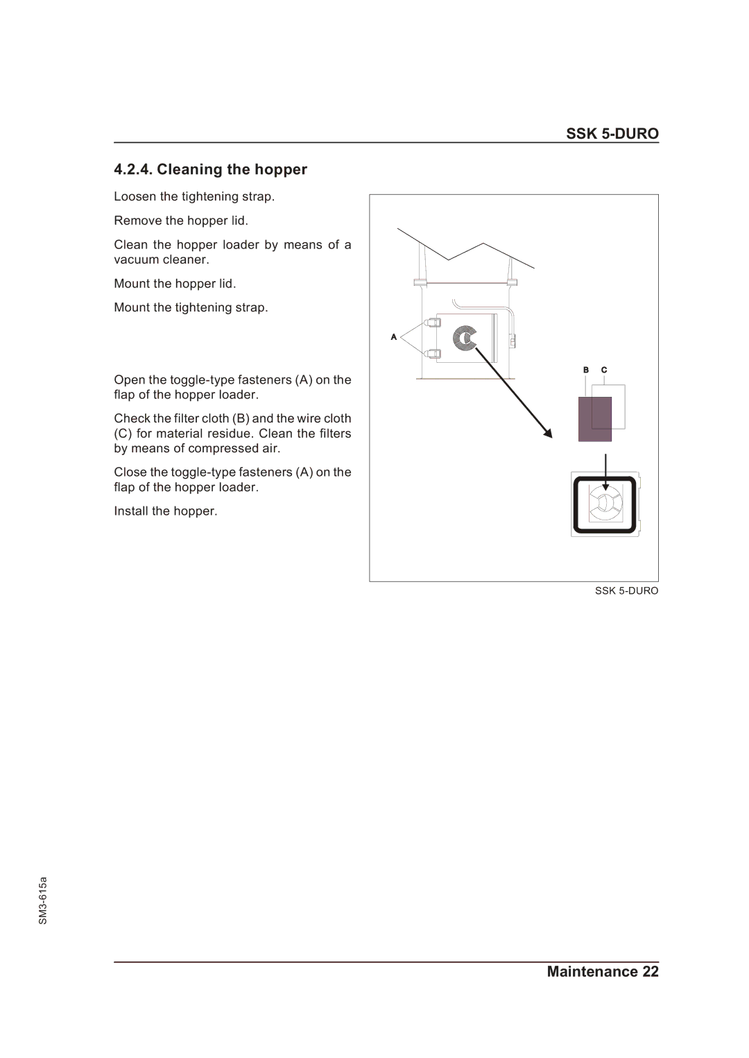 Sterling SM3-615a operating instructions Cleaning the hopper 