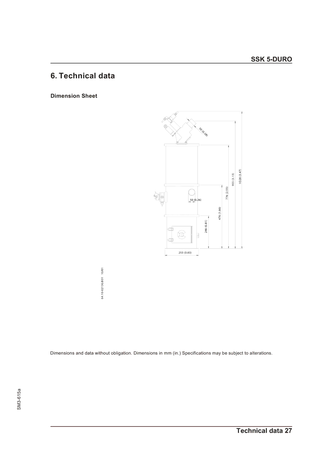 Sterling SM3-615a operating instructions Technical data, Dimension Sheet 