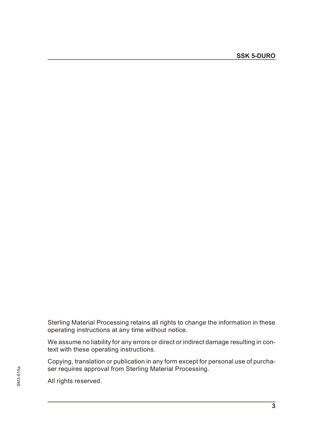 Sterling SM3-615a operating instructions SSK 5-DURO 