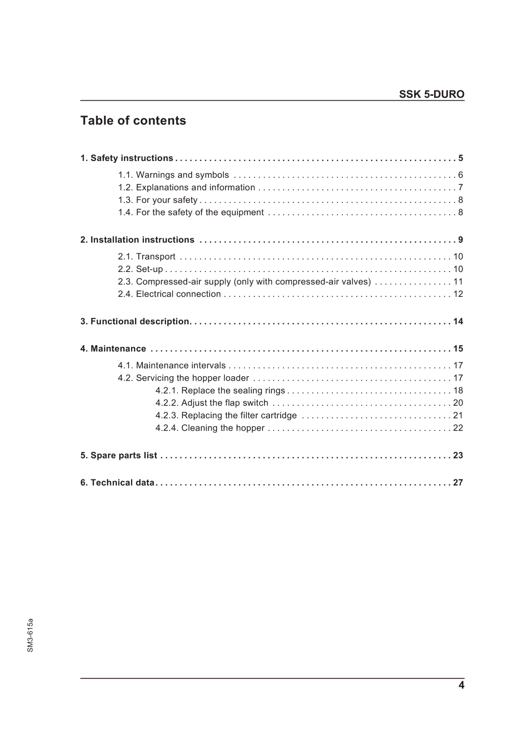 Sterling SM3-615a operating instructions Table of contents 