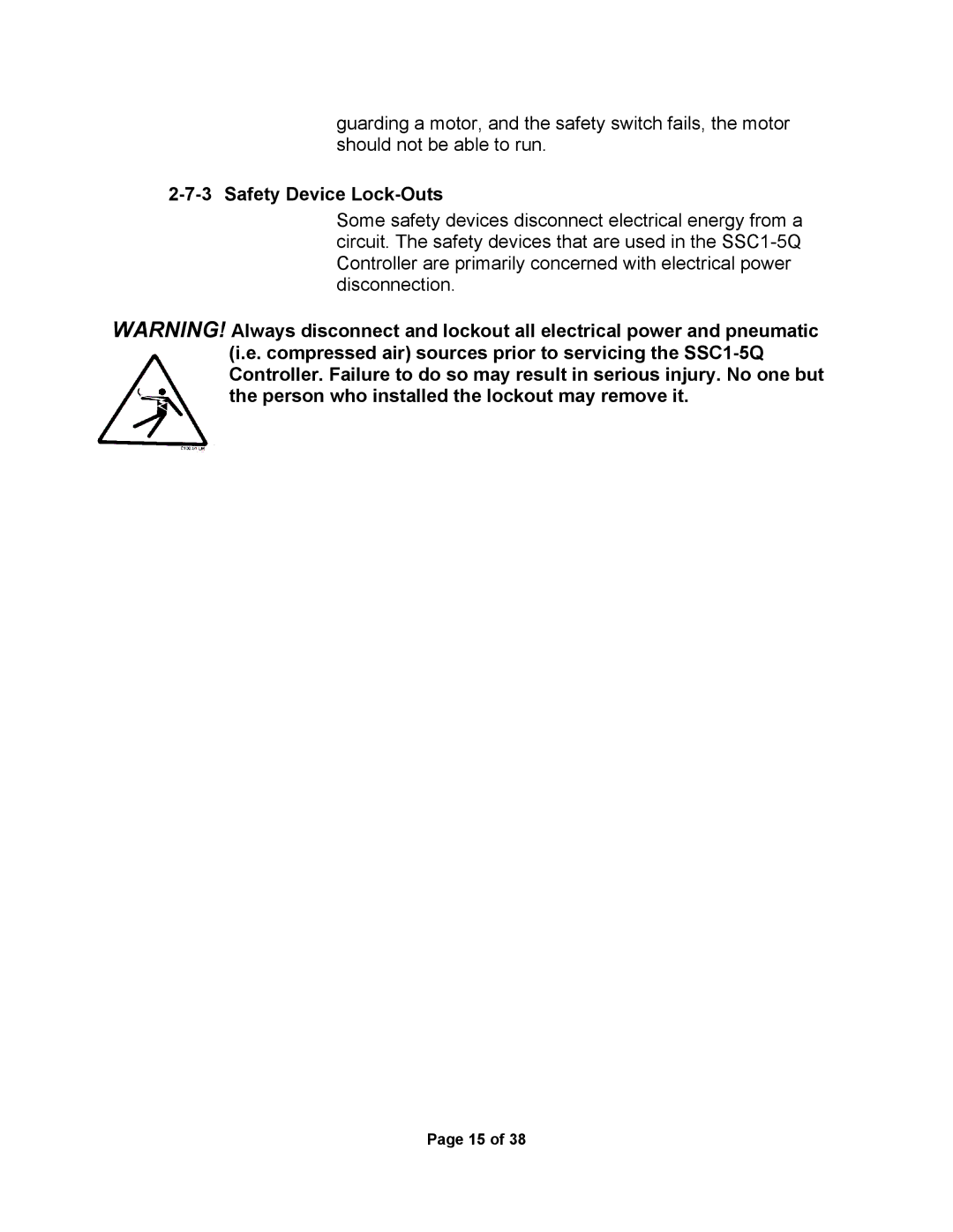 Sterling SSC1-5Q service manual Safety Device Lock-Outs 