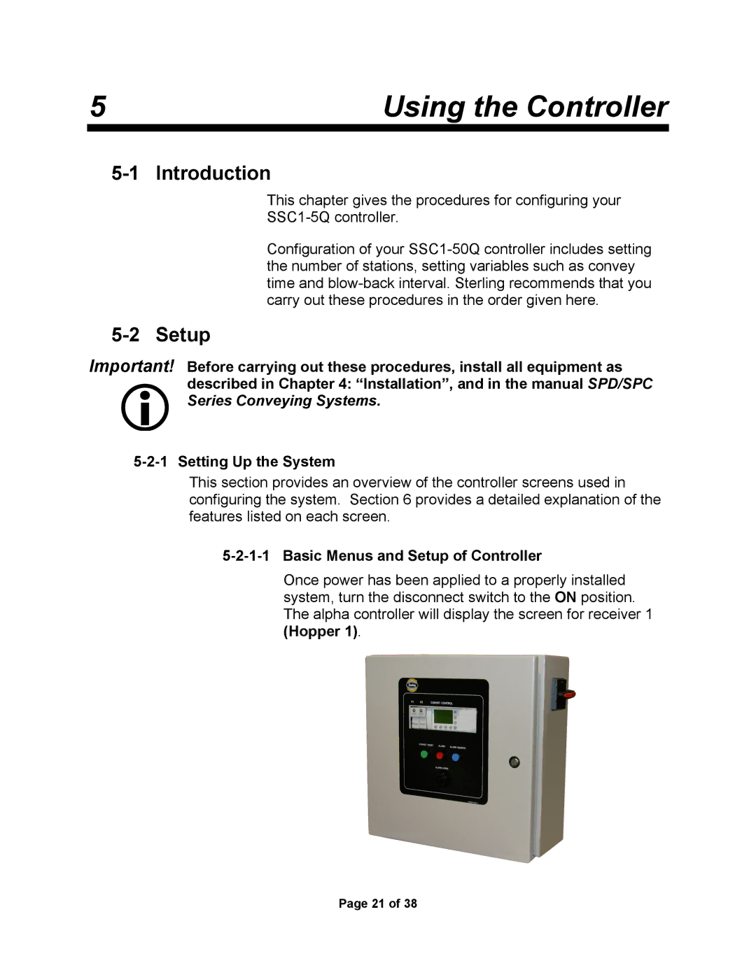 Sterling SSC1-5Q service manual Using the Controller, Introduction, Basic Menus and Setup of Controller 