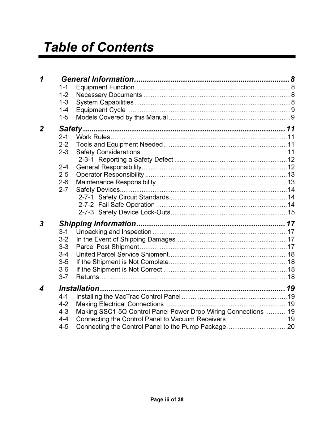 Sterling SSC1-5Q service manual Table of Contents 