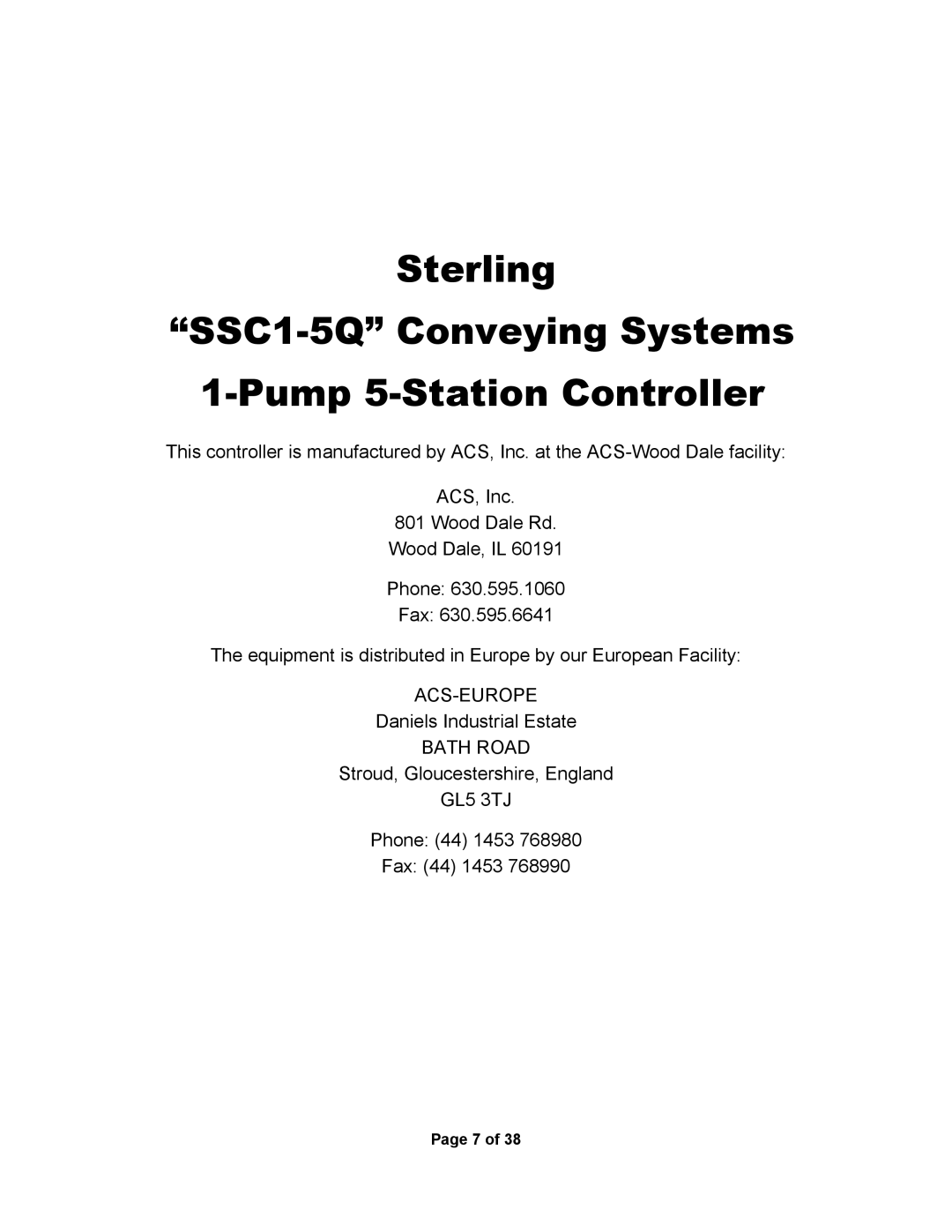 Sterling service manual Sterling SSC1-5Q Conveying Systems Pump 5-Station Controller 