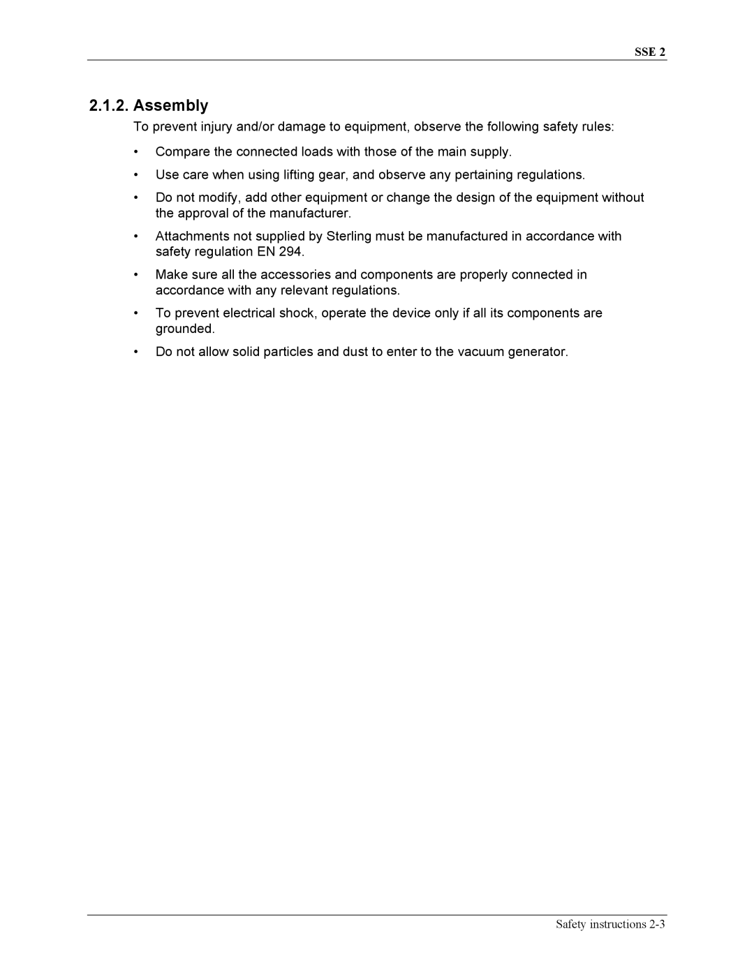 Sterling SSE-2 manual Assembly 