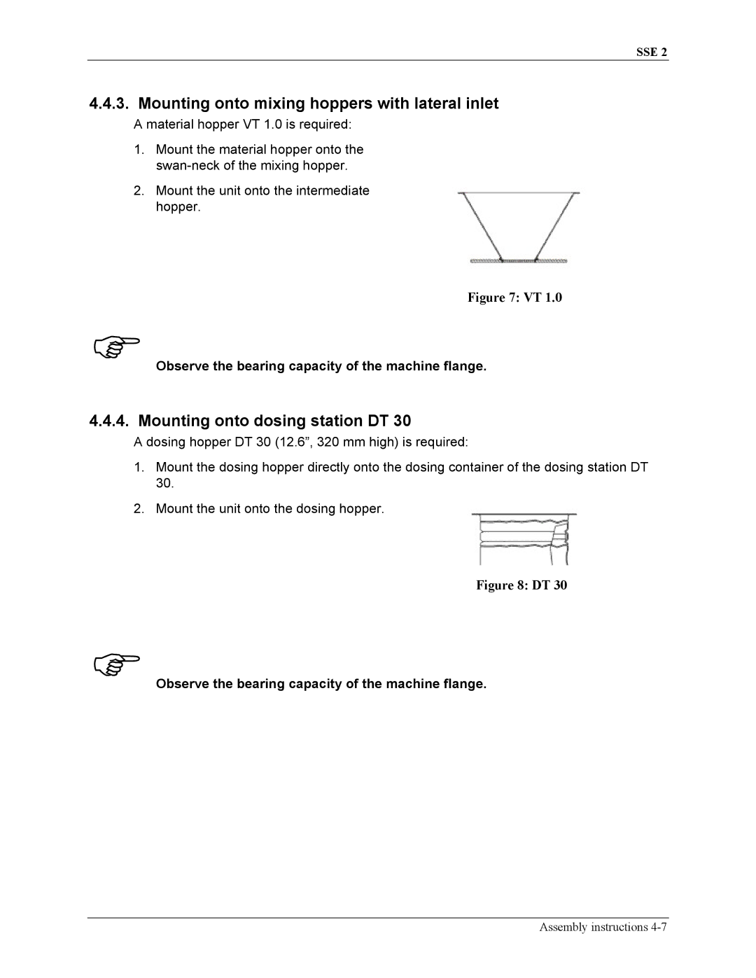 Sterling SSE-2 manual Mounting onto mixing hoppers with lateral inlet, Mounting onto dosing station DT 