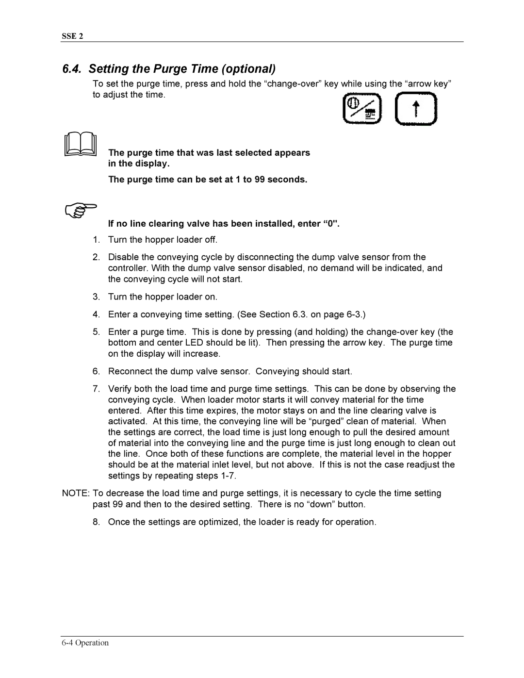 Sterling SSE-2 manual Setting the Purge Time optional 