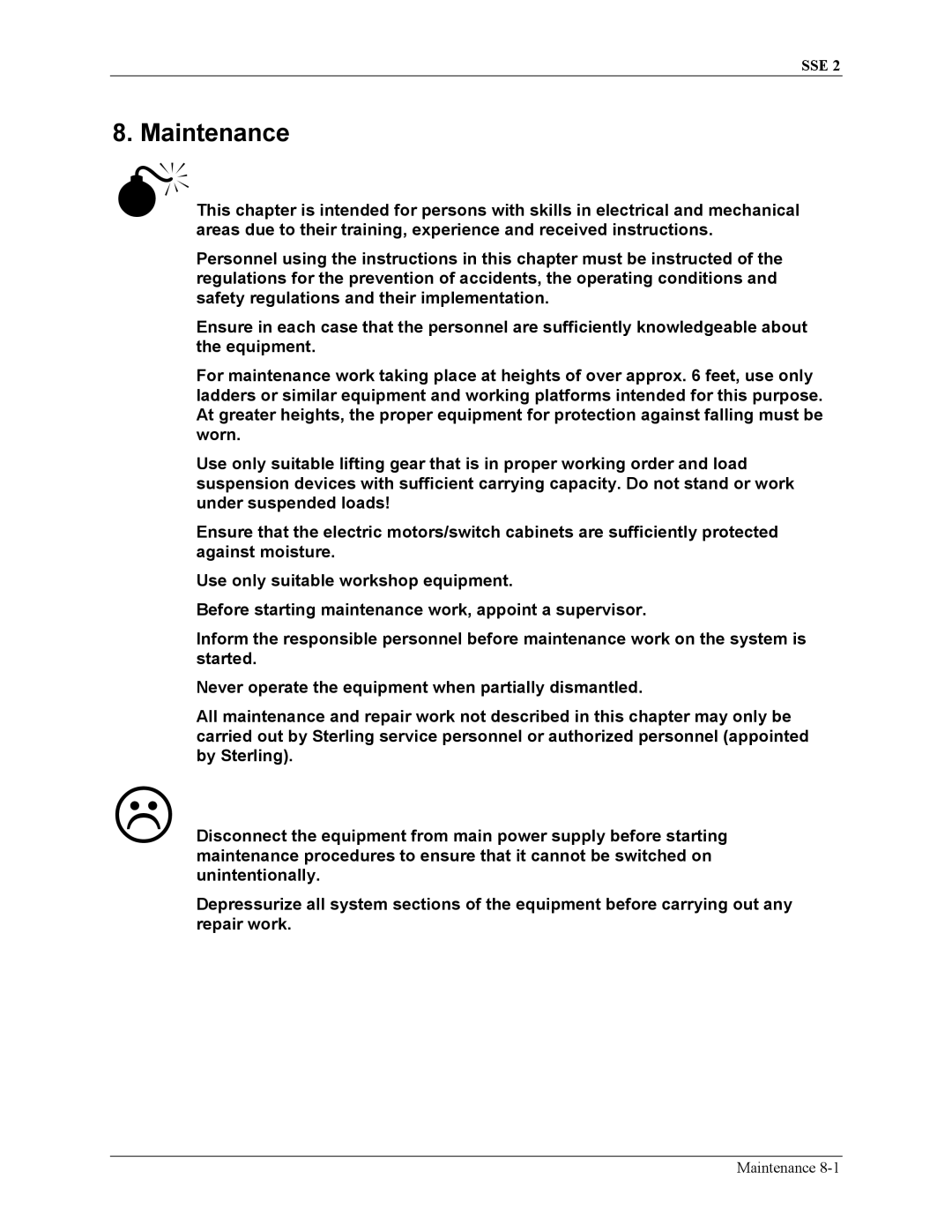 Sterling SSE-2 manual Maintenance 