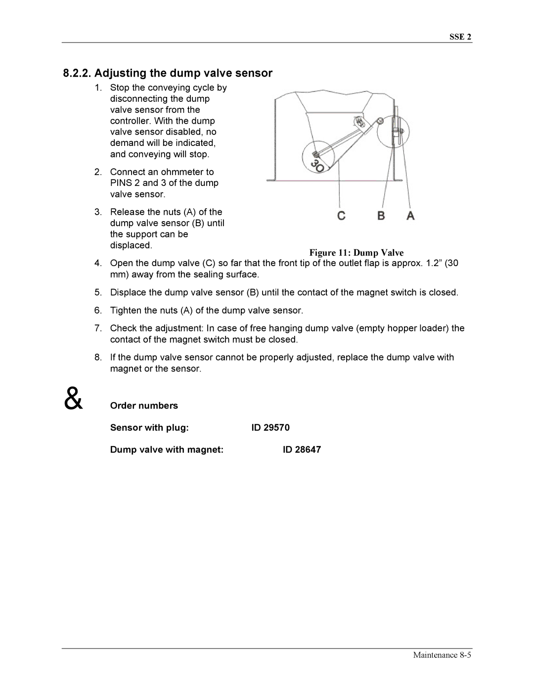 Sterling SSE-2 manual Adjusting the dump valve sensor, Dump Valve 