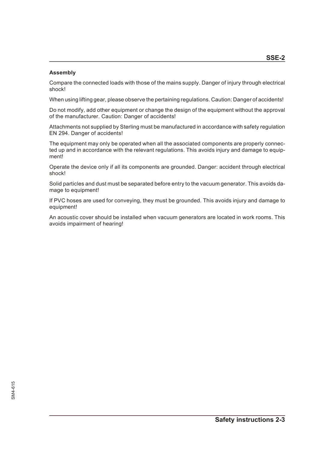 Sterling SSE-2 operating instructions Assembly 