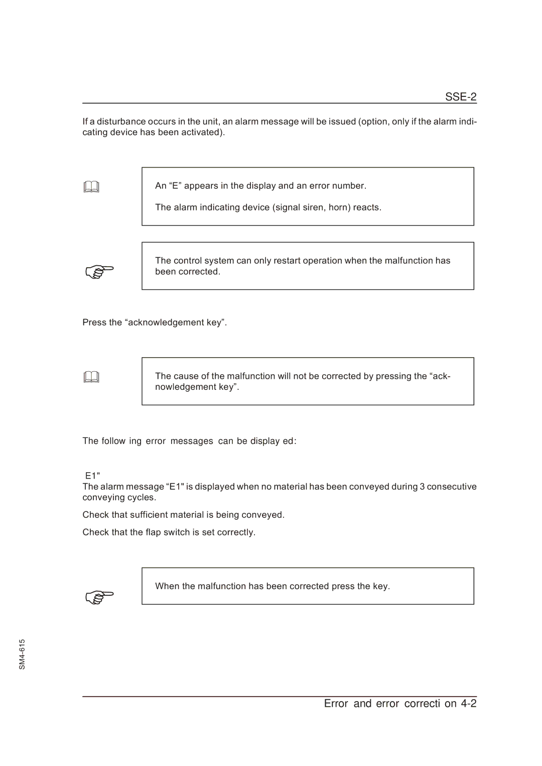 Sterling SSE-2 operating instructions Following error messages can be displayed 