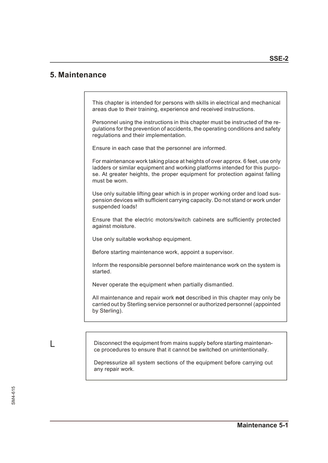 Sterling SSE-2 operating instructions Maintenance 