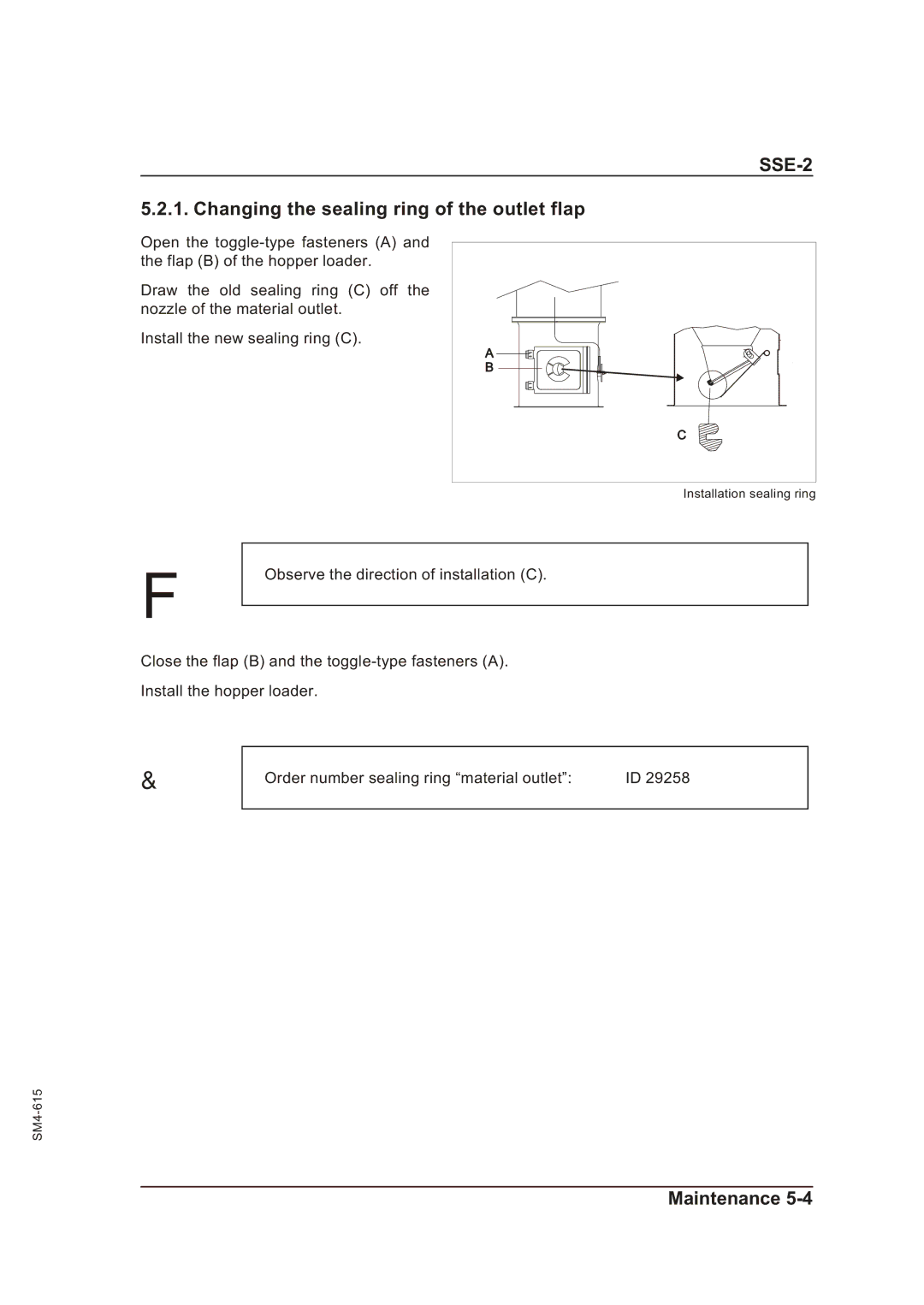 Sterling SSE-2 operating instructions Changing the sealing ring of the outlet flap 