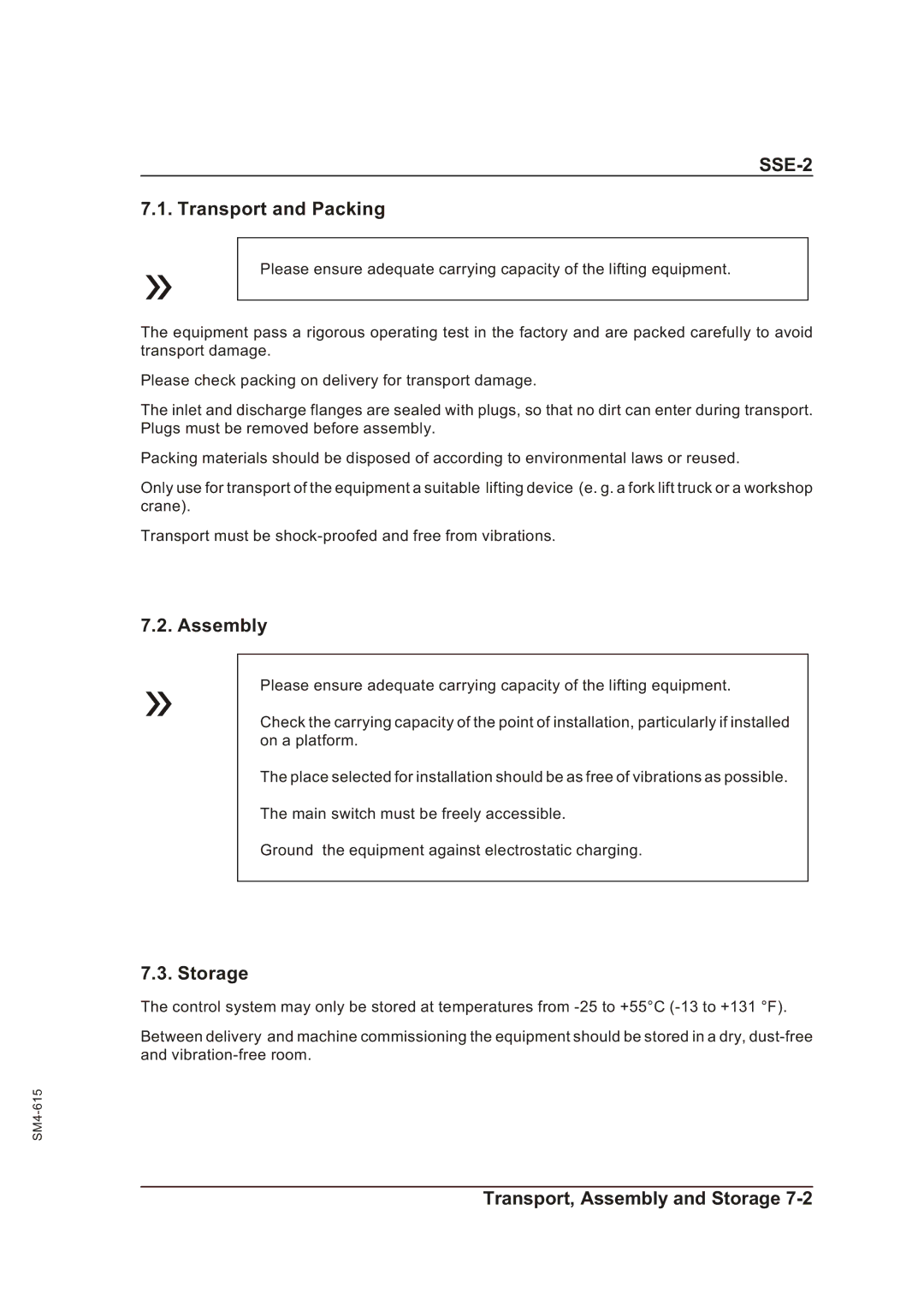 Sterling SSE-2 operating instructions Transport and Packing, Assembly, Storage 