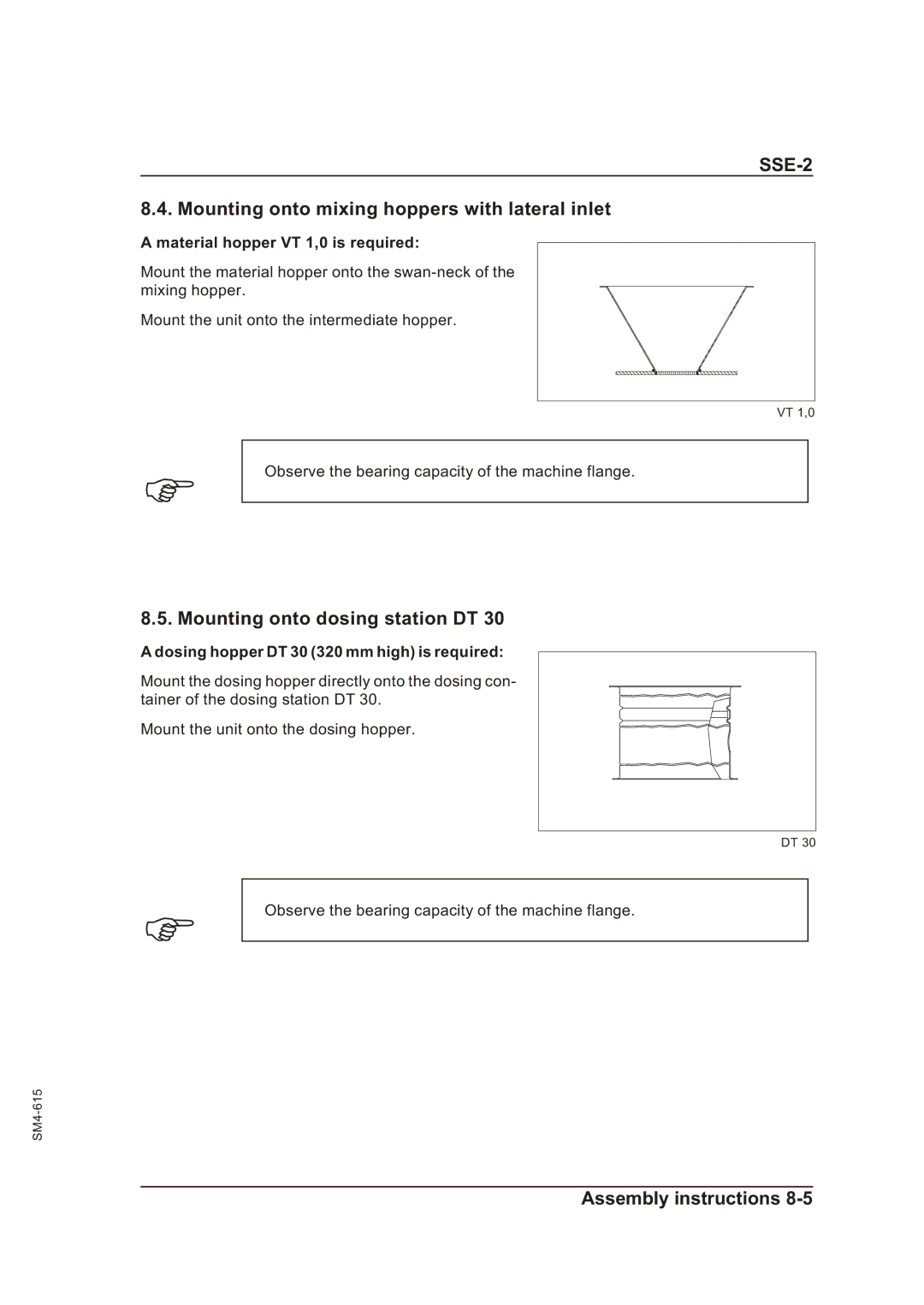 Sterling SSE-2 operating instructions Mounting onto mixing hoppers with lateral inlet, Mounting onto dosing station DT 