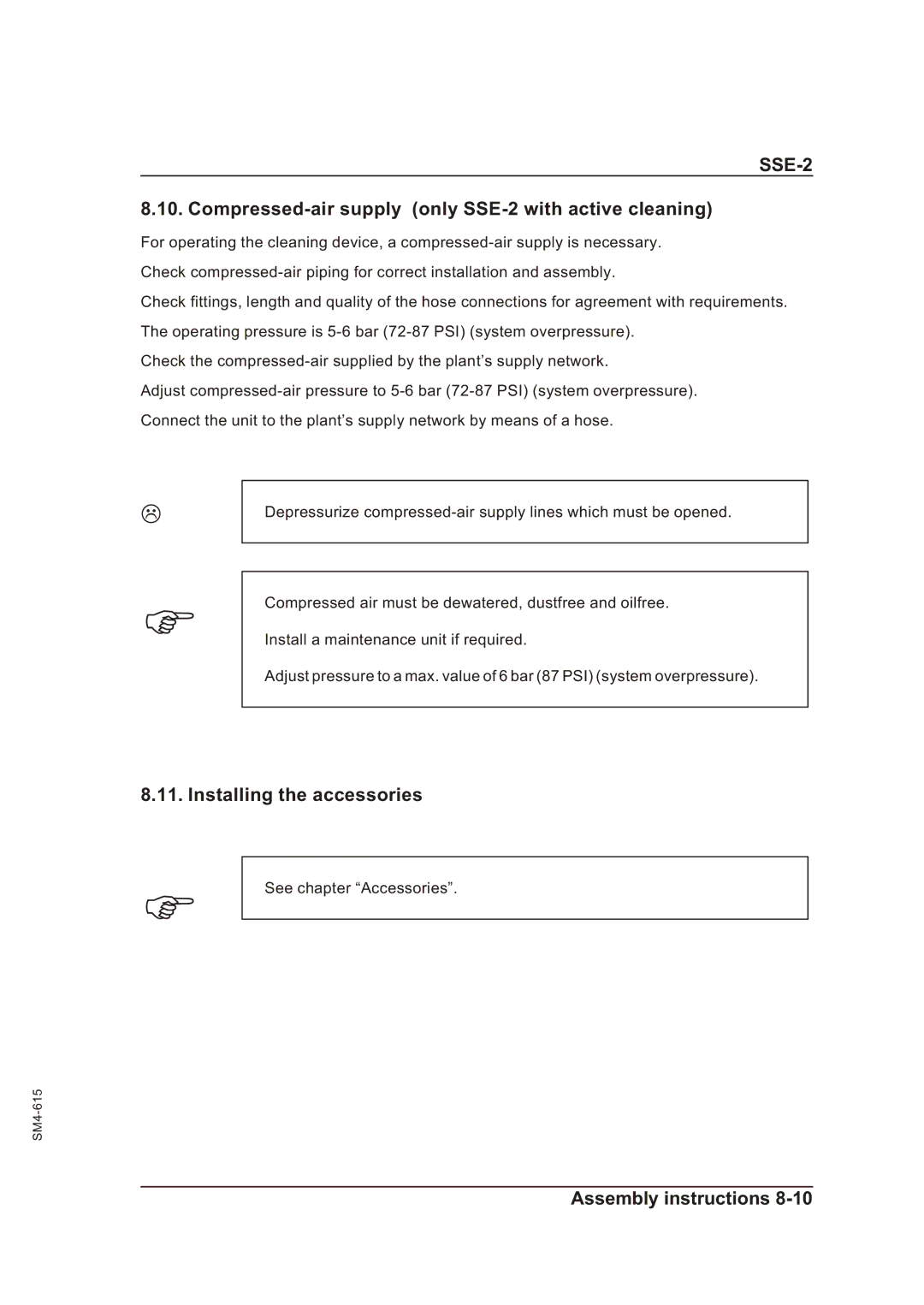 Sterling operating instructions Compressed-air supply only SSE-2 with active cleaning, Installing the accessories 