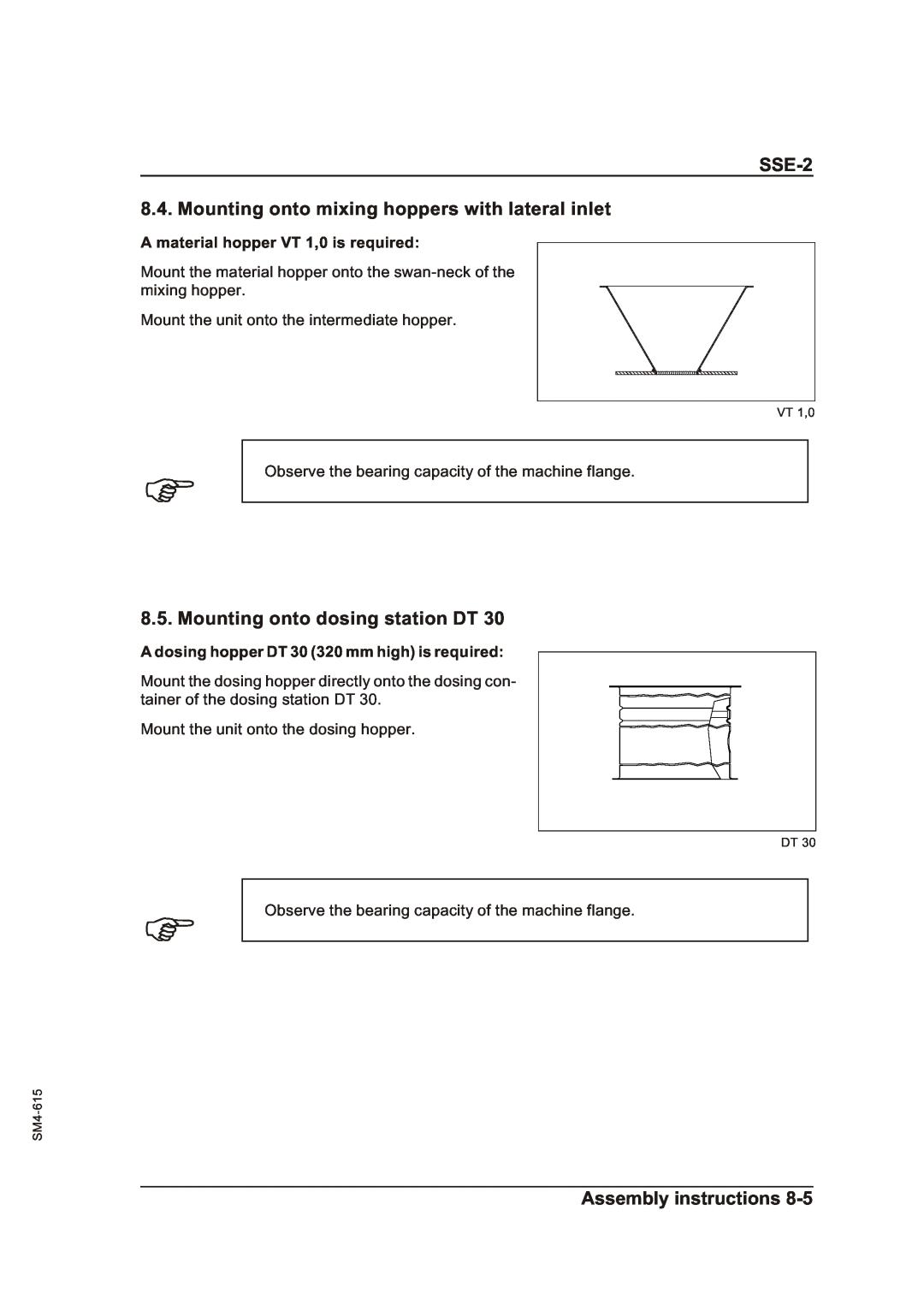 Sterling SSE-2 Mounting onto dosing station DT, Assembly instructions, A material hopper VT 1,0 is required 