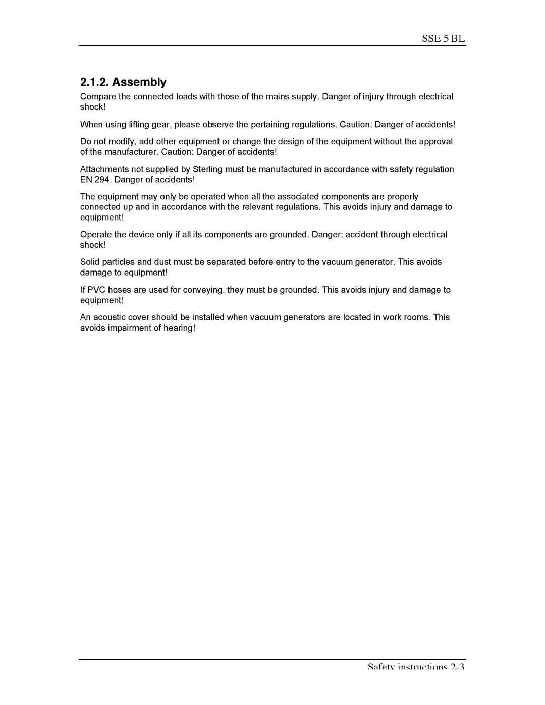 Sterling SSE-5 BL operating instructions Assembly 