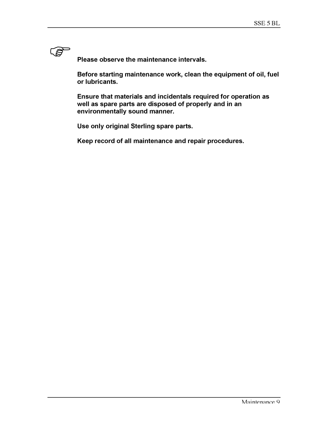 Sterling SSE-5 BL operating instructions SSE 5 BL 