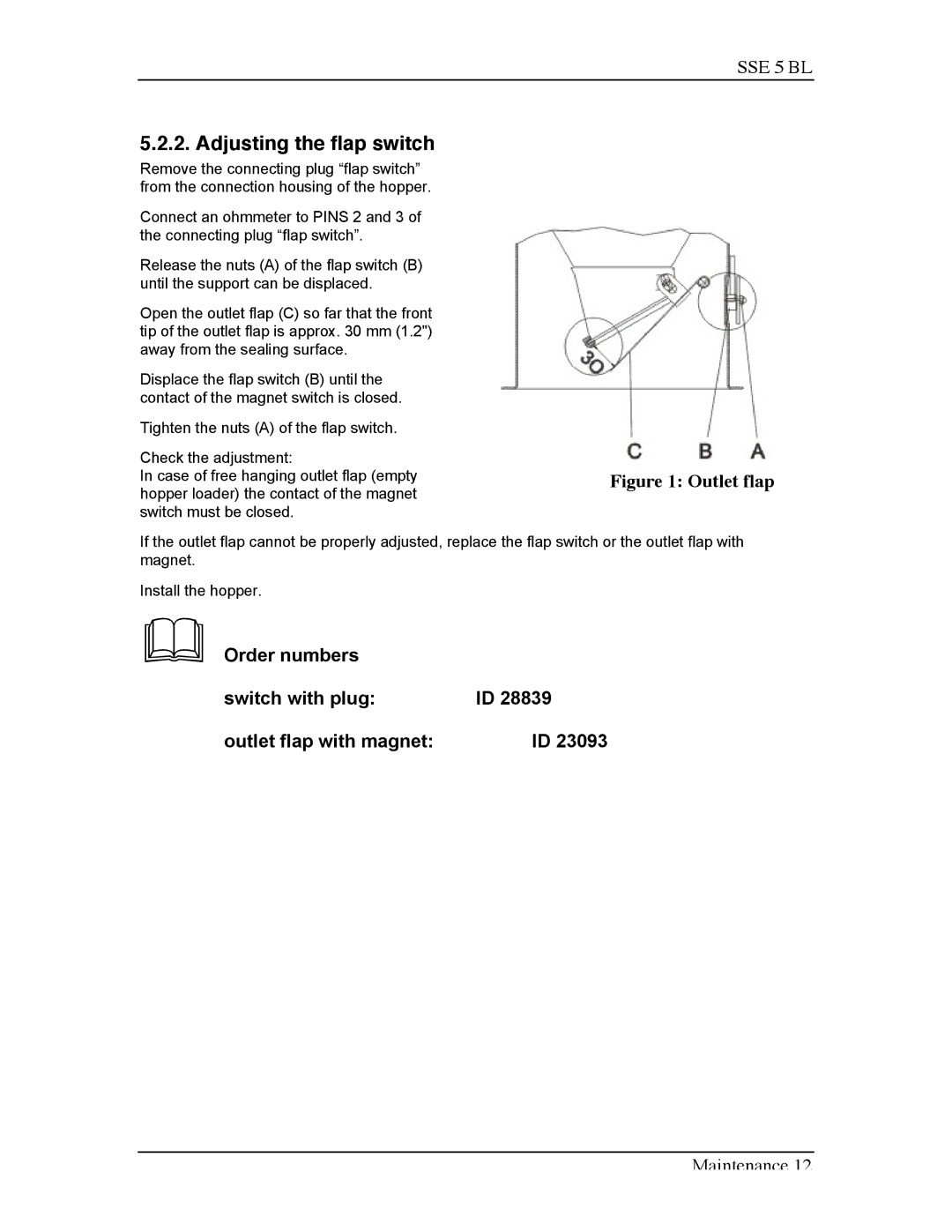 Sterling SSE-5 BL operating instructions Adjusting the flap switch, Outlet flap 