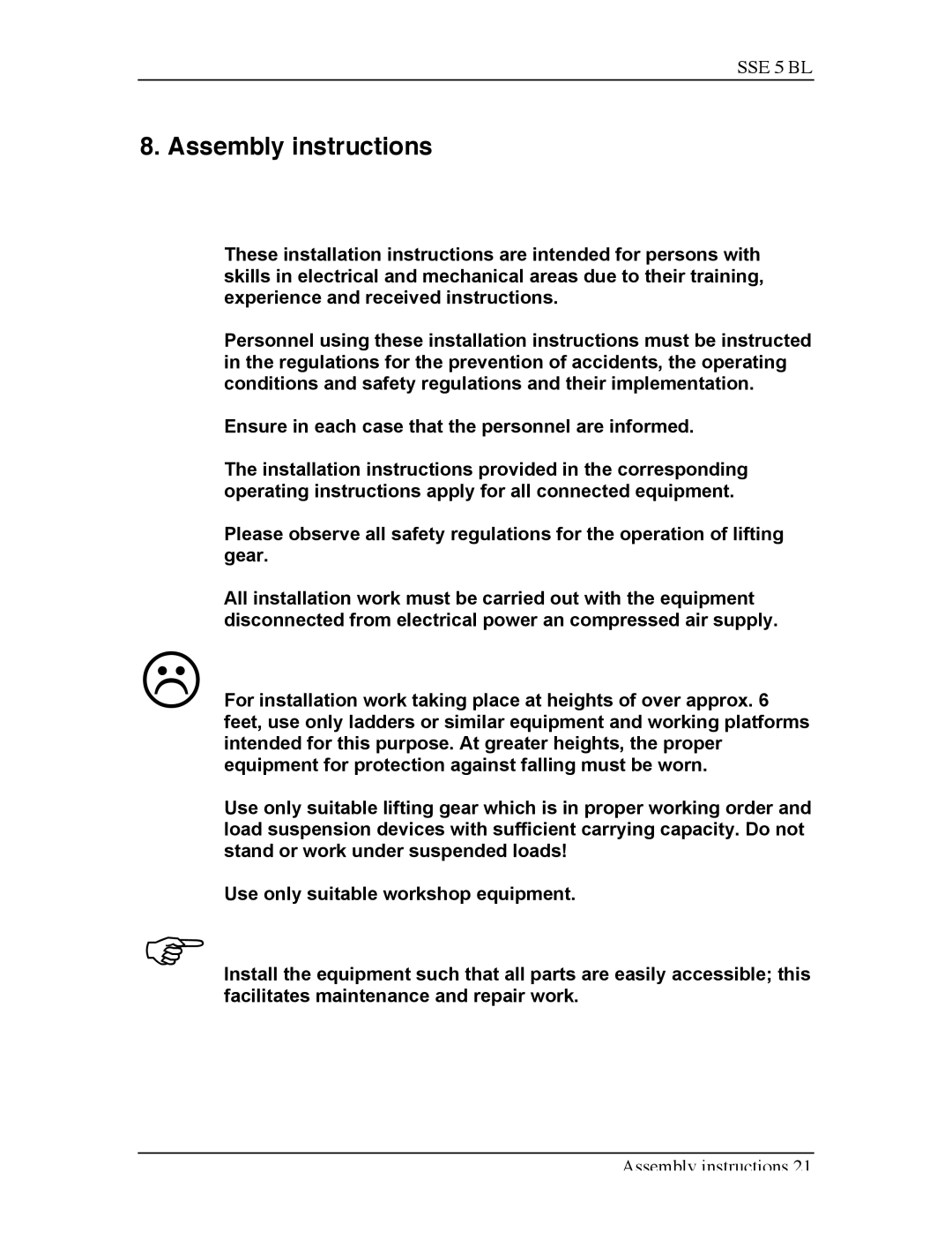 Sterling SSE-5 BL operating instructions Assembly instructions 