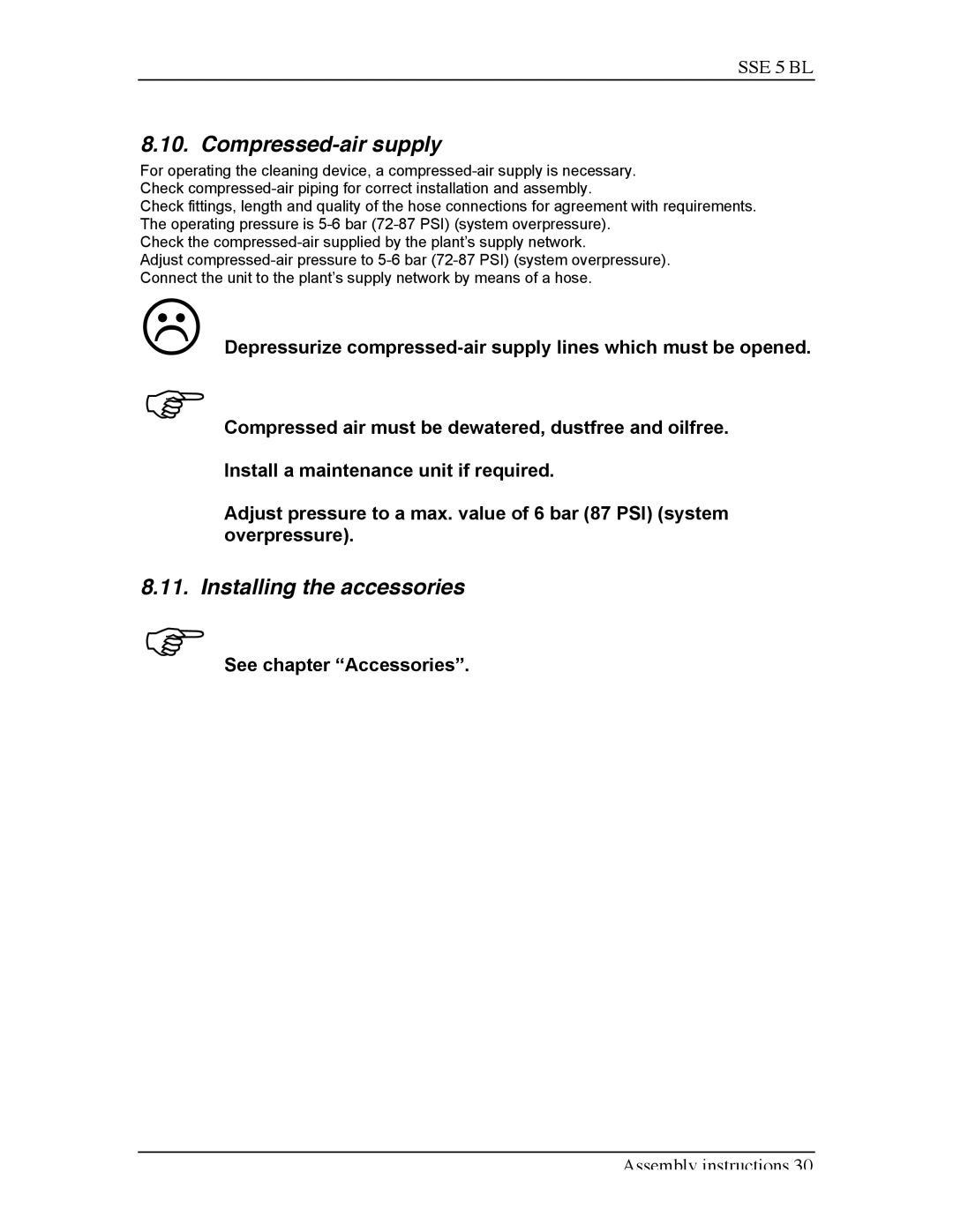 Sterling SSE-5 BL operating instructions Compressed-air supply, Installing the accessories 