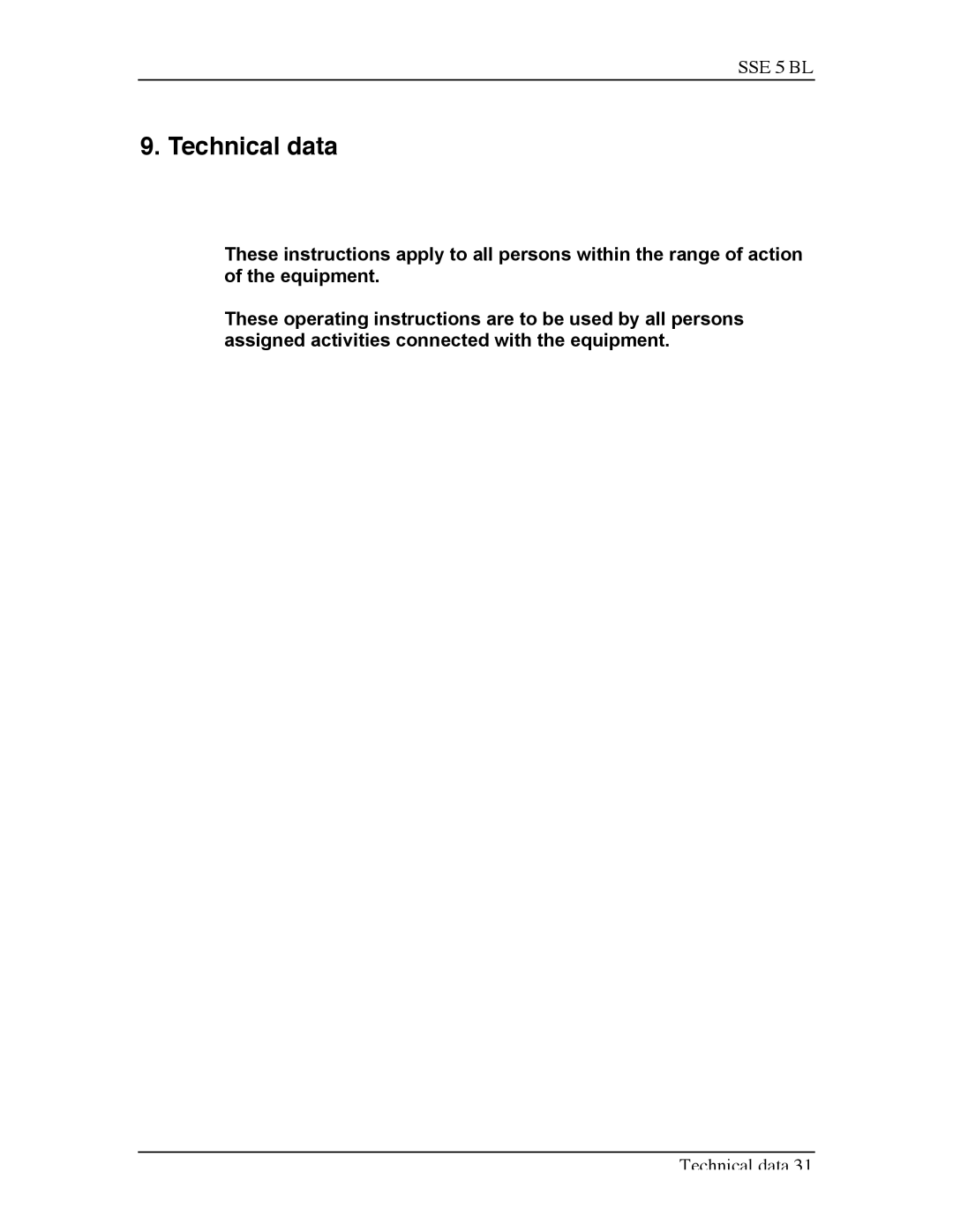 Sterling SSE-5 BL operating instructions Technical data 