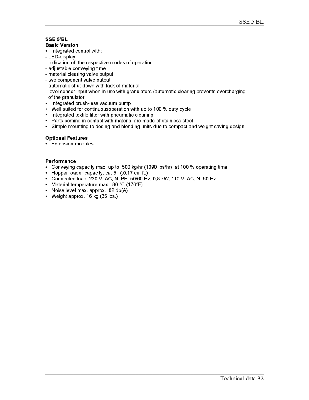 Sterling SSE-5 BL operating instructions SSE 5/BL 