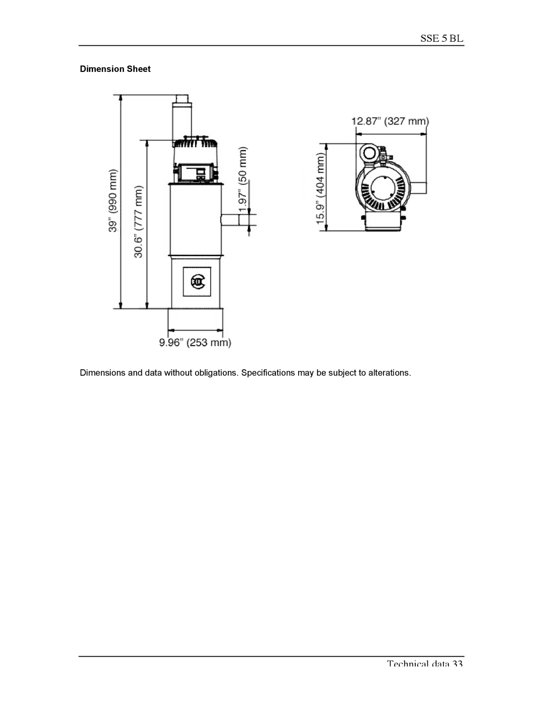 Sterling SSE-5 BL operating instructions Dimension Sheet 