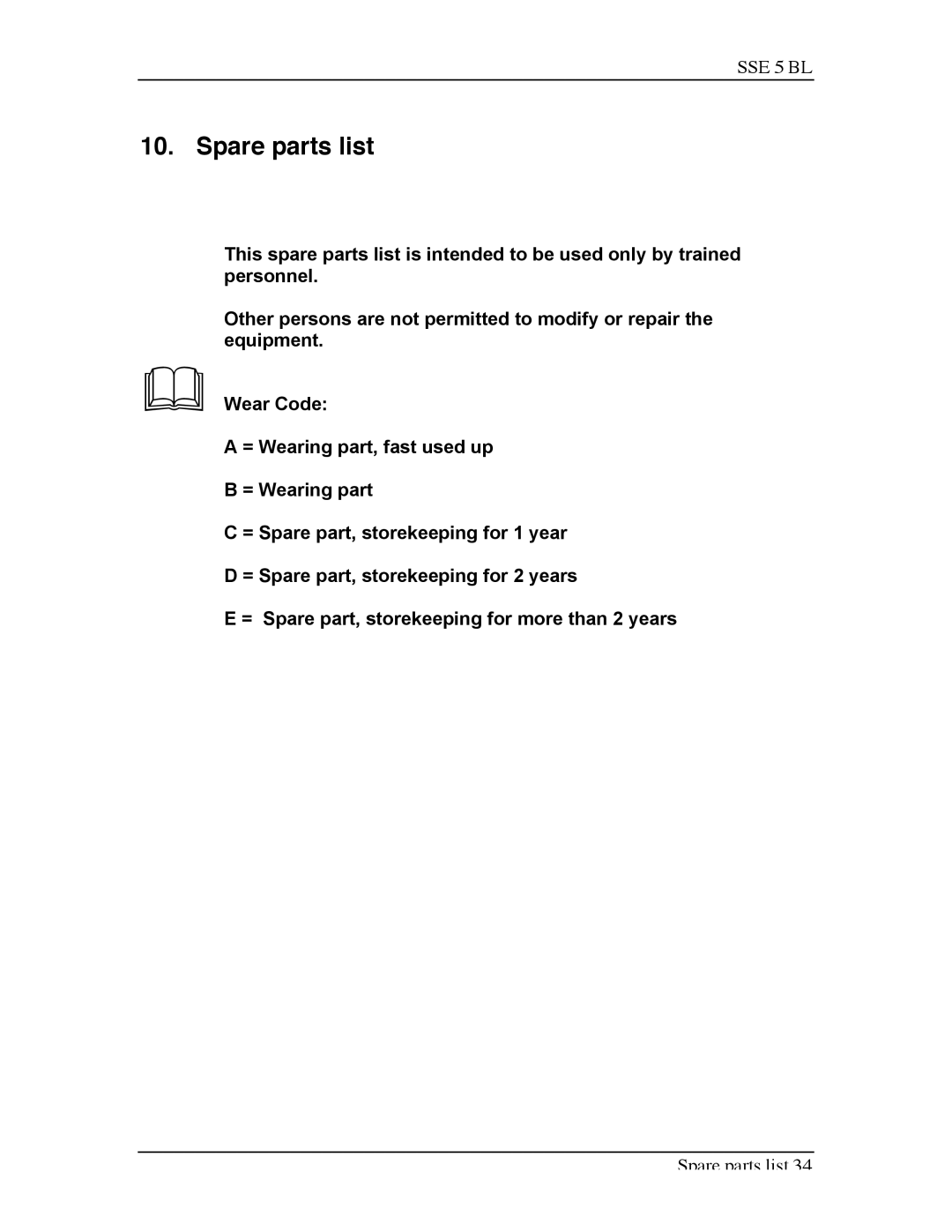 Sterling SSE-5 BL operating instructions Spare parts list 