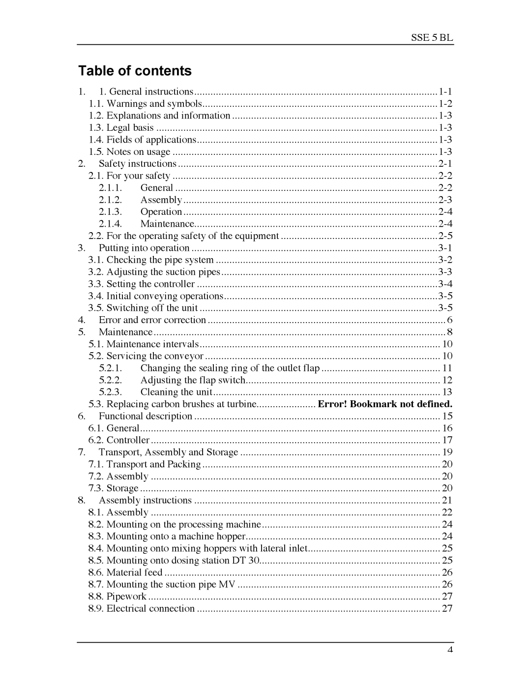 Sterling SSE-5 BL operating instructions Table of contents 