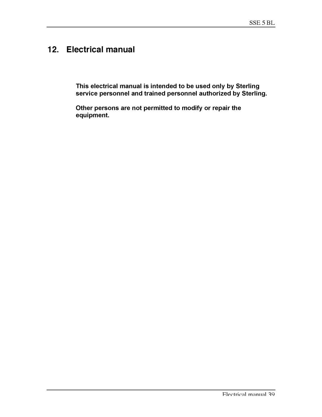 Sterling SSE-5 BL operating instructions Electrical manual 