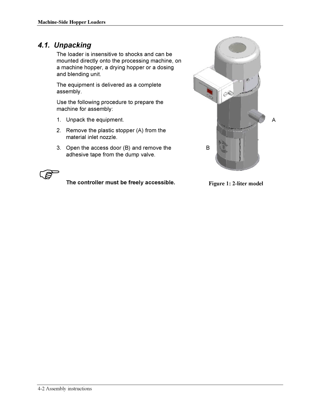 Sterling sse manual Unpacking, Liter model 