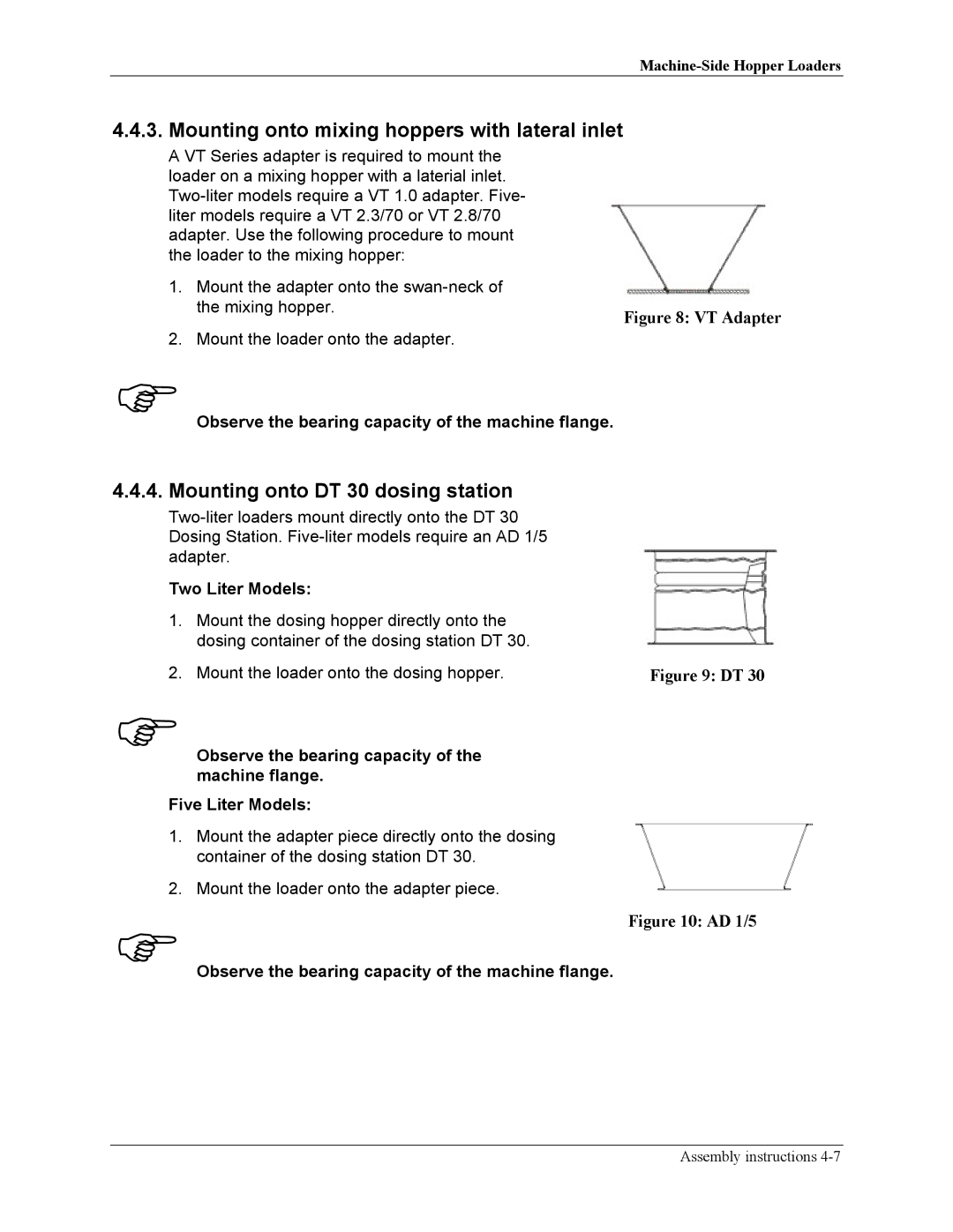 Sterling sse manual Mounting onto mixing hoppers with lateral inlet, Mounting onto DT 30 dosing station 