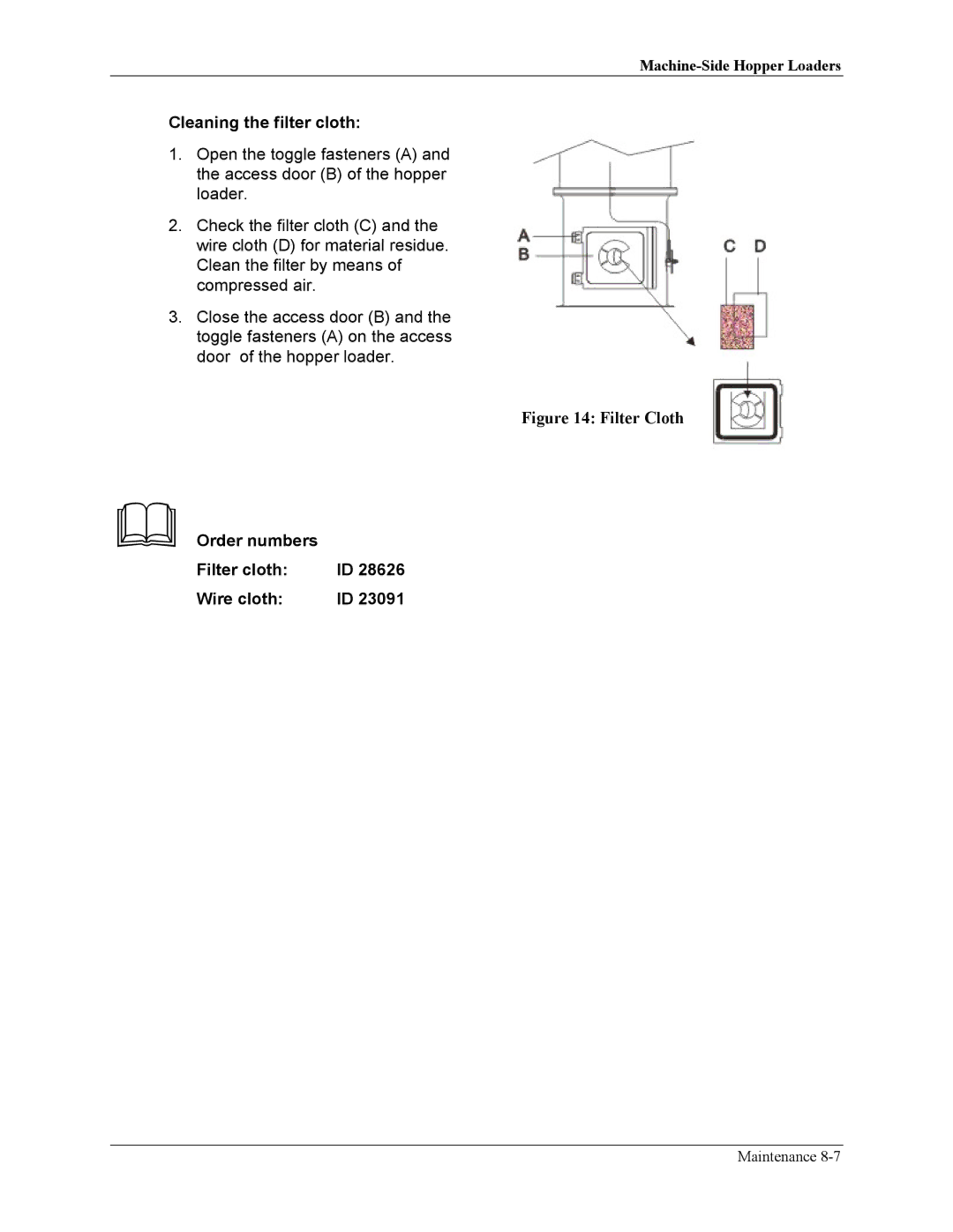 Sterling sse manual Order numbers Filter cloth Wire cloth 