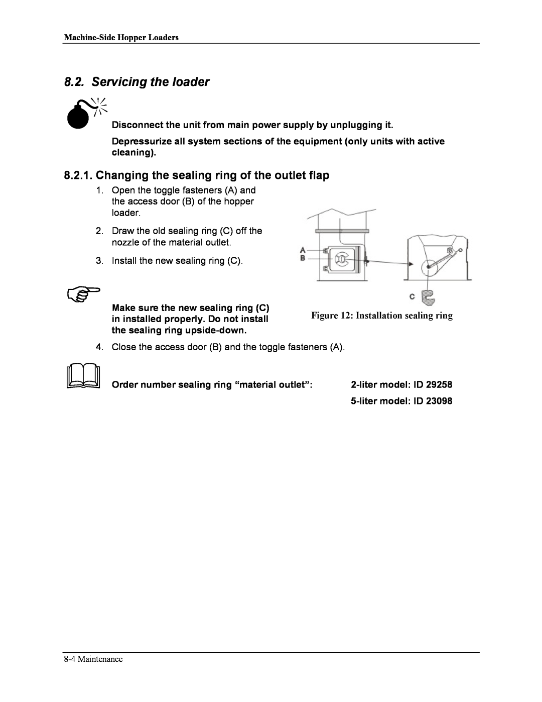 Sterling sse manual Servicing the loader, Installation sealing ring 