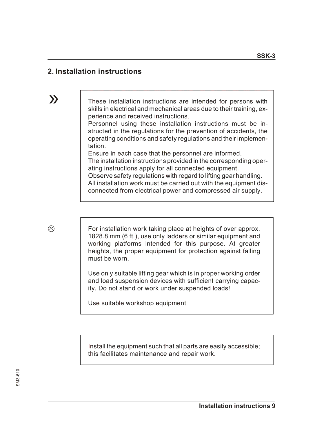 Sterling SSk-3 operating instructions Installation instructions 