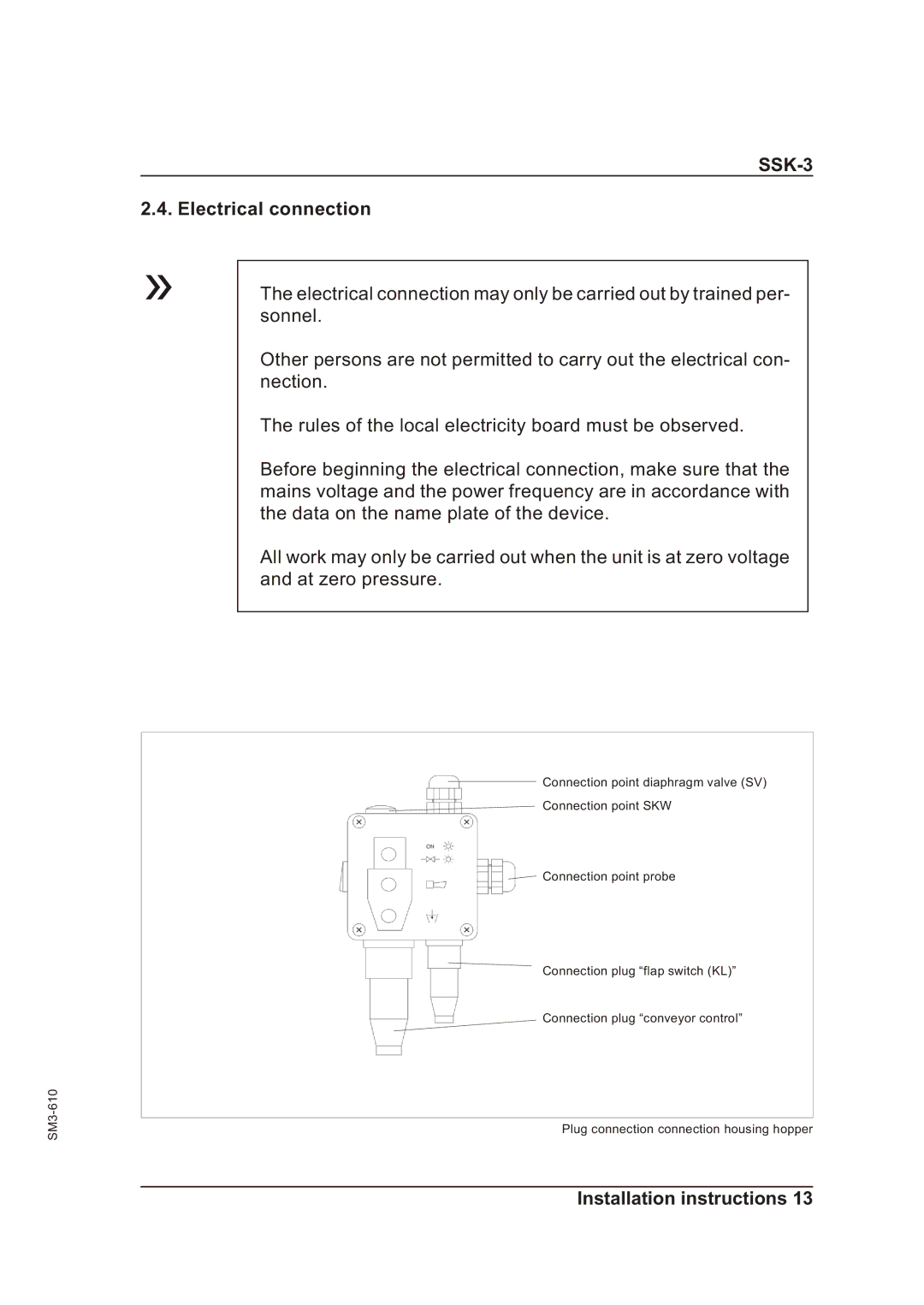 Sterling SSk-3 operating instructions Electrical connection 