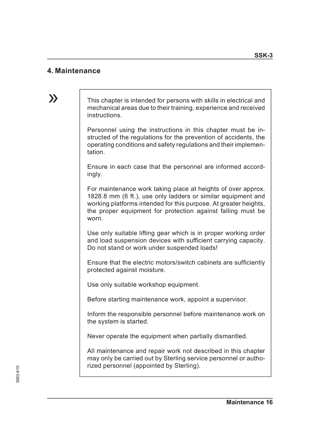 Sterling SSk-3 operating instructions Maintenance 