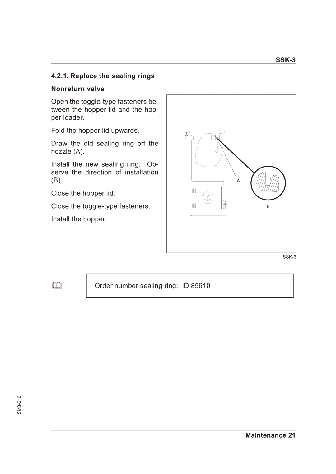 Sterling SSk-3 operating instructions Replace the sealing rings Nonreturn valve 