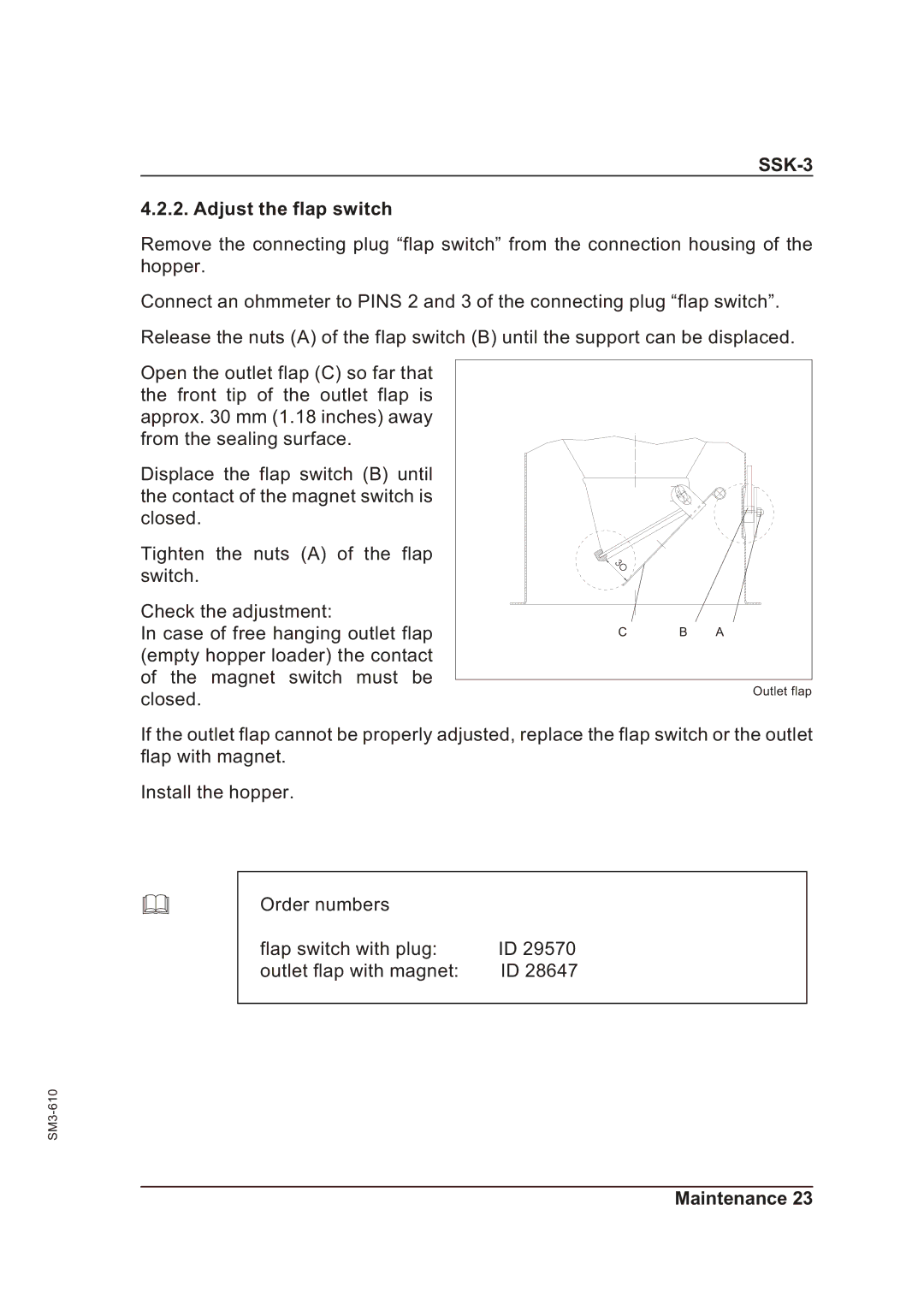 Sterling SSk-3 operating instructions Adjust the flap switch 