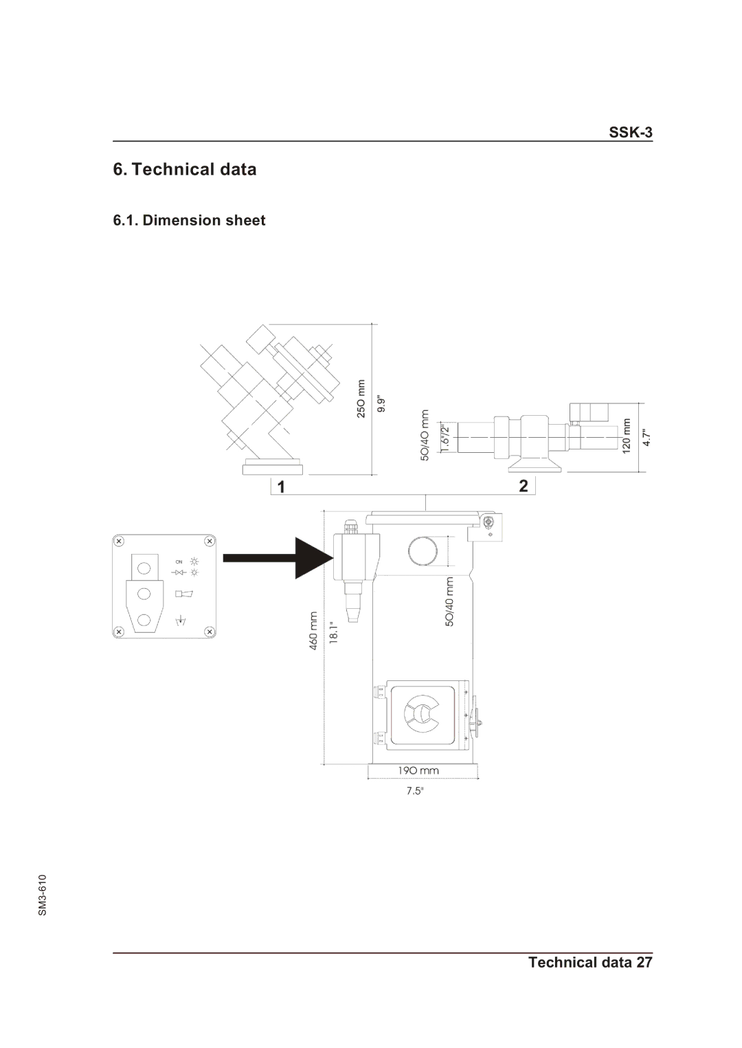 Sterling SSk-3 operating instructions Technical data, Dimension sheet 