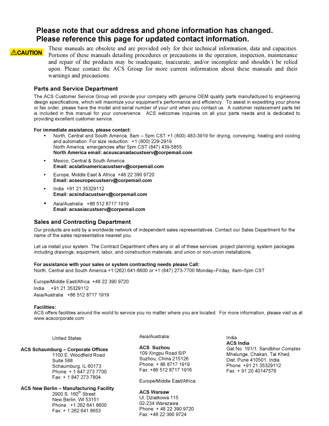 Sterling SSk-3 operating instructions Parts and Service Department 