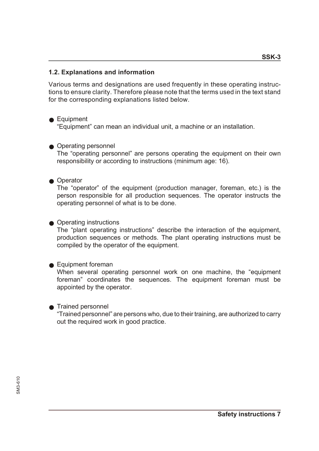 Sterling SSk-3 operating instructions Explanations and information 