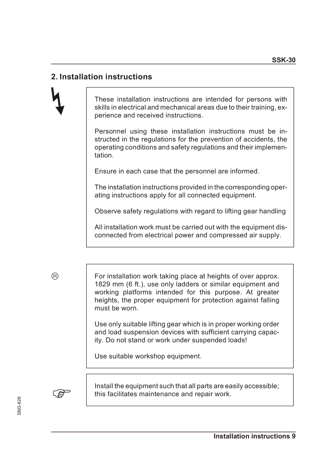 Sterling SSK-30 manual Installation instructions 