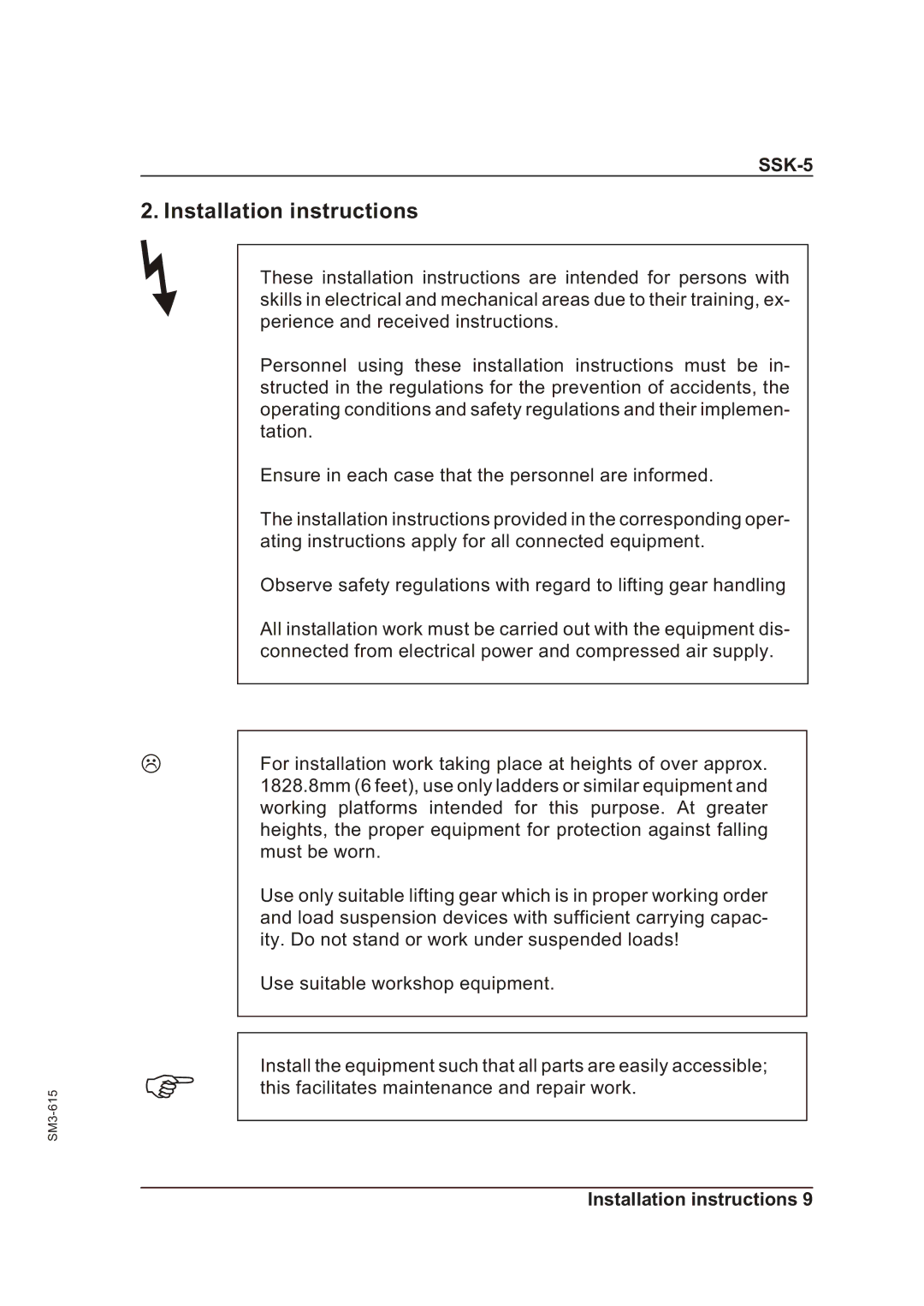 Sterling SSK-5 operating instructions Installation instructions 