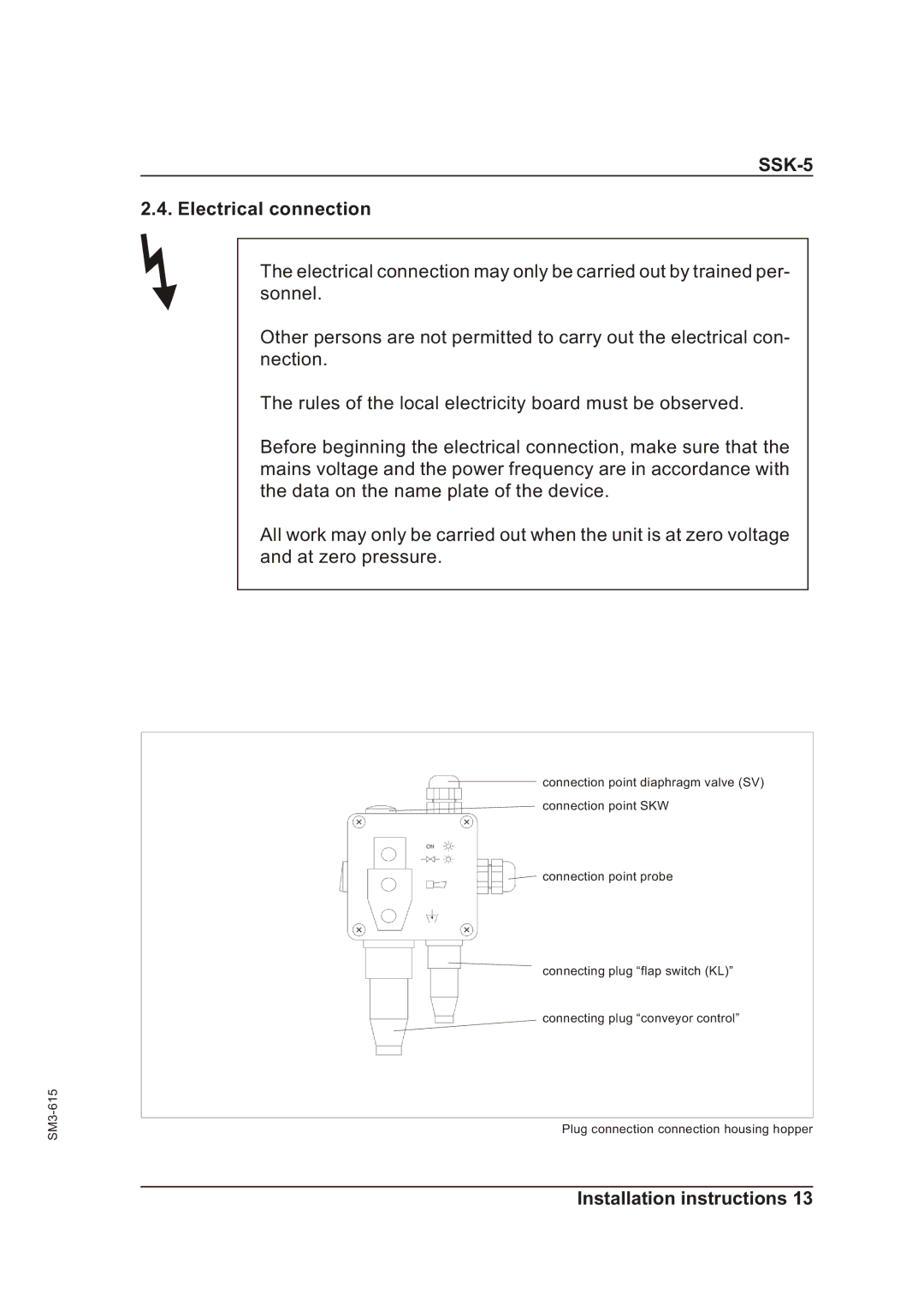 Sterling SSK-5 operating instructions Electrical connection 