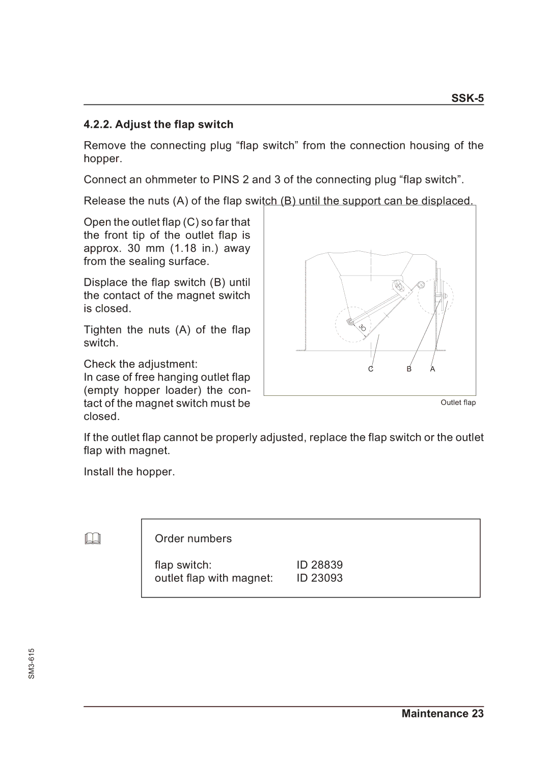 Sterling SSK-5 operating instructions Adjust the flap switch 