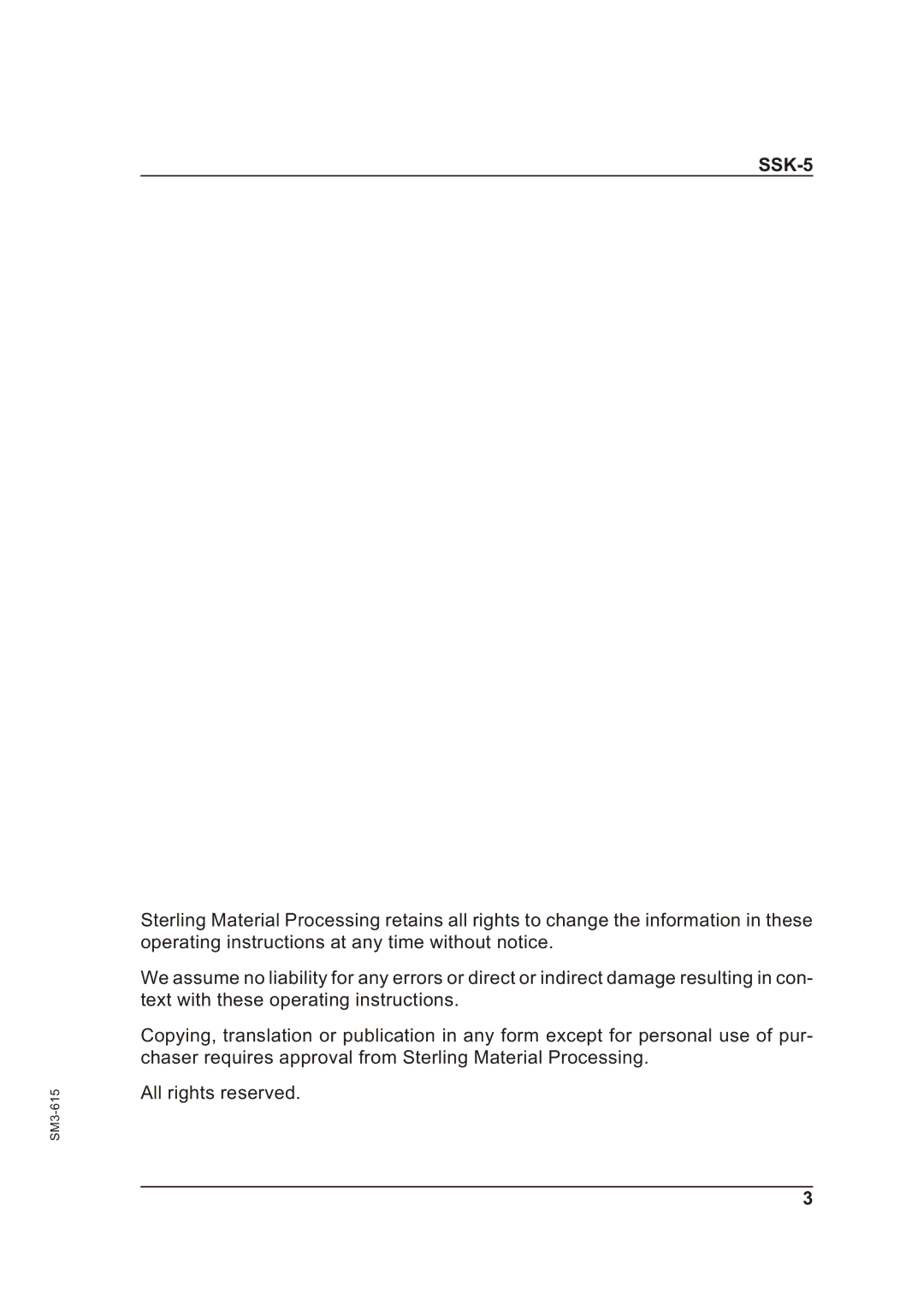 Sterling SSK-5 operating instructions 